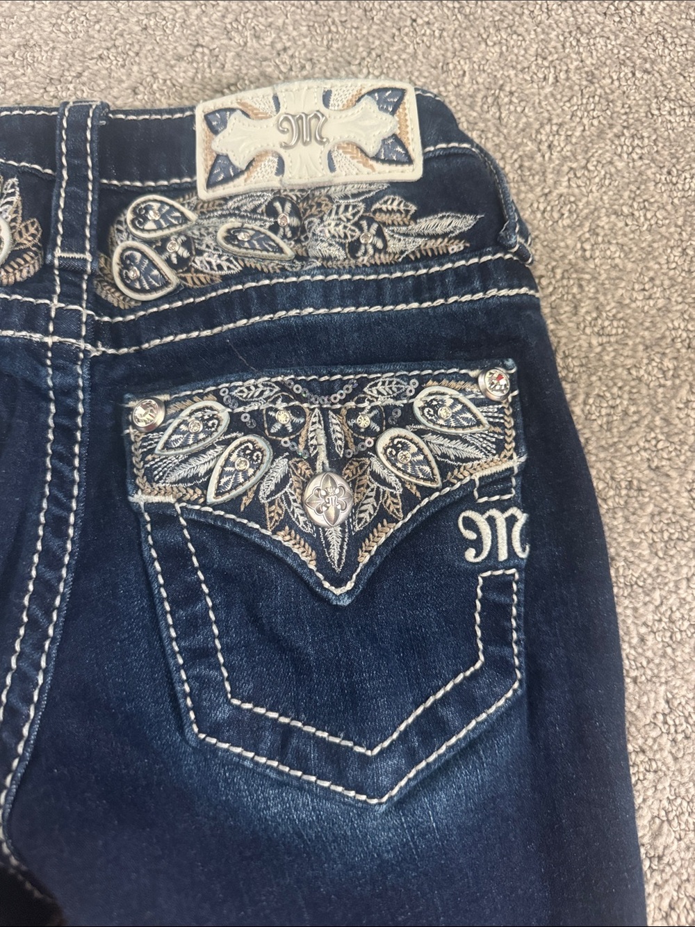 Miss Me Dark Blue Flare Jeans with Contrast Stitching - Picture 7 of 7